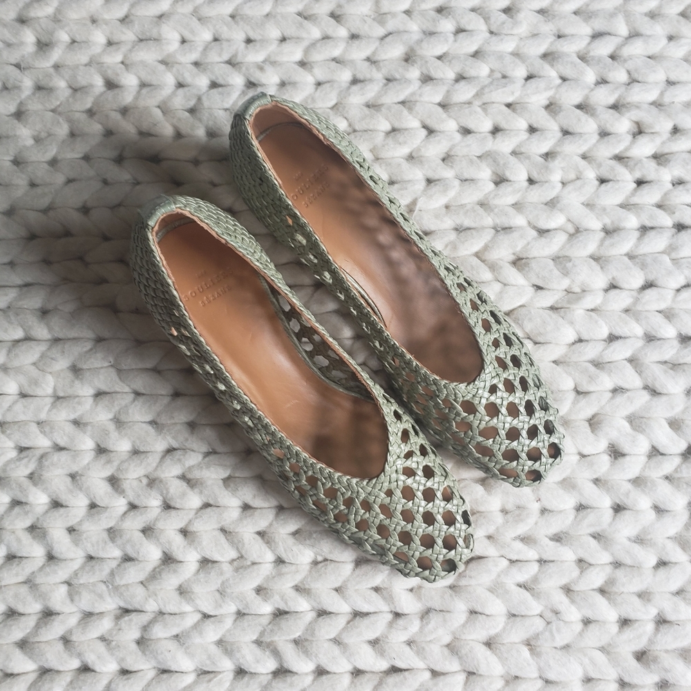 Sezane Woven Laura Court Block Heel Pumps in Sage Green - Picture 3 of 17
